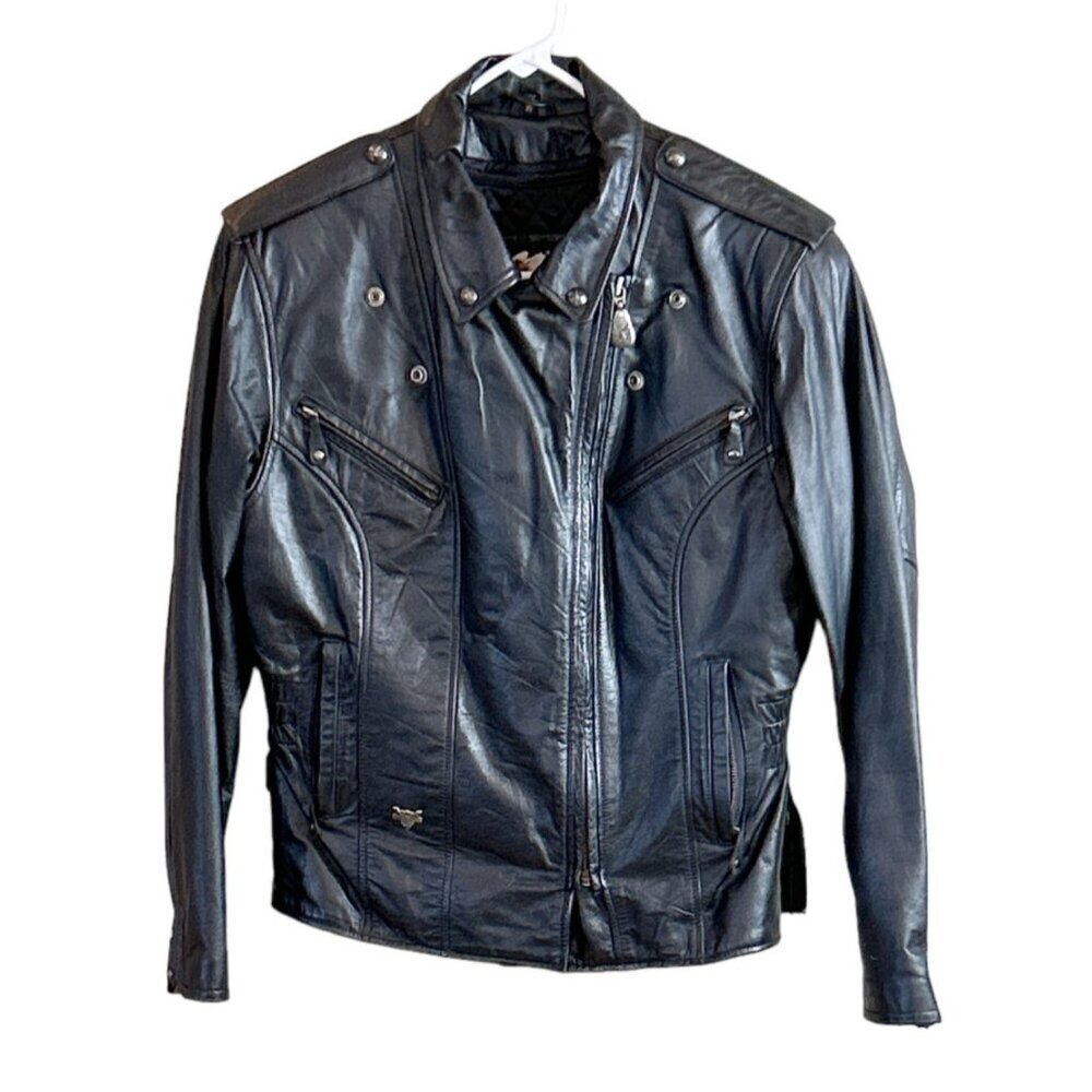 Harley Davidson Embroidered Women's Leather Motorcycle Jacket Black Size XS